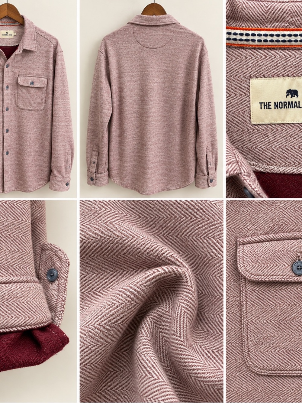 The Normal Brand Men's Dusty Pink Herringbone Button-Down Shirt